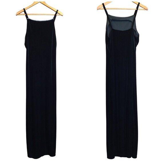 Vintage Onyx Nite Black Velvet Evening Gown Long Dress Rhinestone